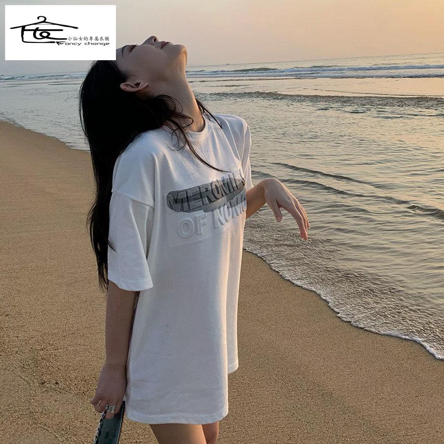 Áo Thun Tay Ngắn Dáng Rộng In Chữ Màu Xám Đậm Thời Trang Mùa Hè Hàng Mới Dành Cho Bạn Nữ 2022
