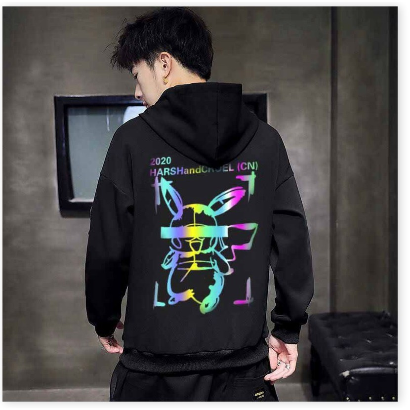 Áo khoác hoodie nam nữ  phối chữ cùng họa tiết pikachu phản quang siêu đẹp form rộng thoáng mát hot