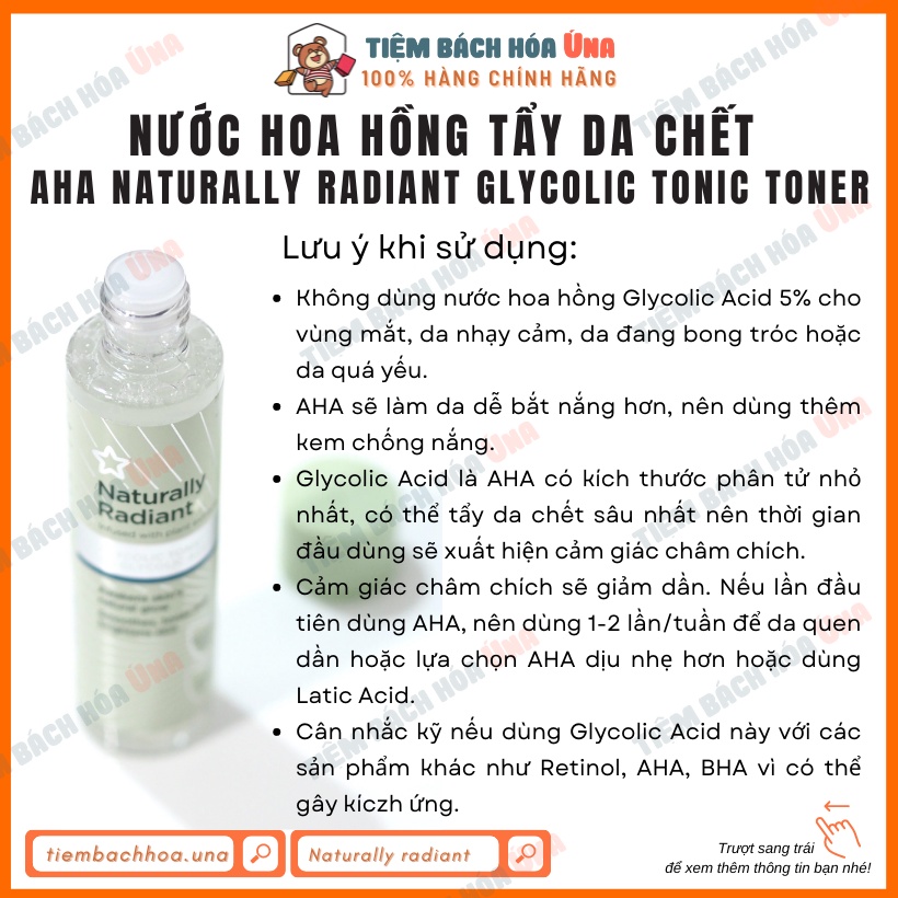 Nước hoa hồng tẩy da chết AHA Naturally Radiant Glycolic Tonic 5%