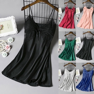 Phụ nữ gợi cảm bộ đồ ngủ màu trơn đồ ngủ camisole váy ngủ mặc nhà ren váy ngủ morihsye