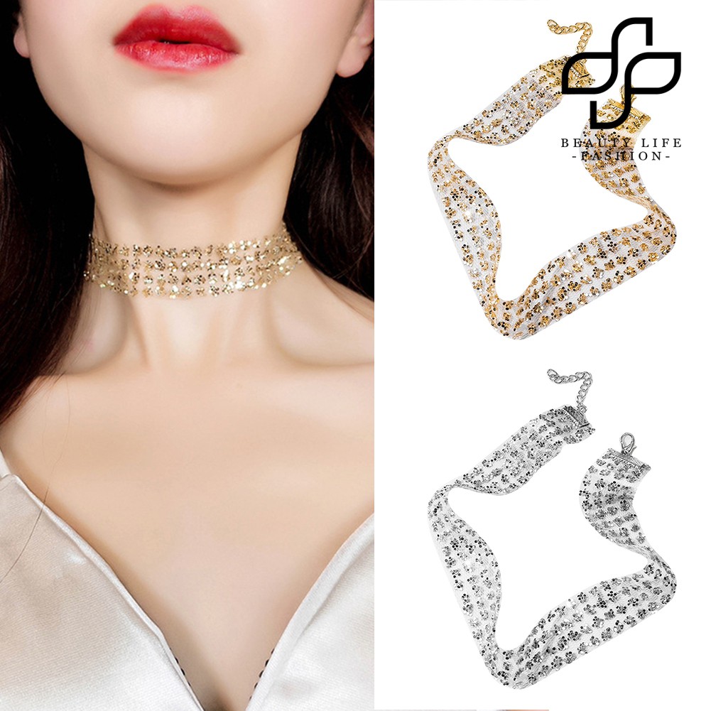 Vòng Cổ Choker Đính Hạt Kim Sa Lấp Lánh