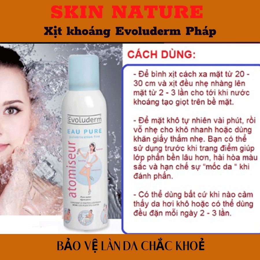 Xịt khoáng Evoluderm Pháp cung cấp đủ nước cho làn da căng mịn 150ml