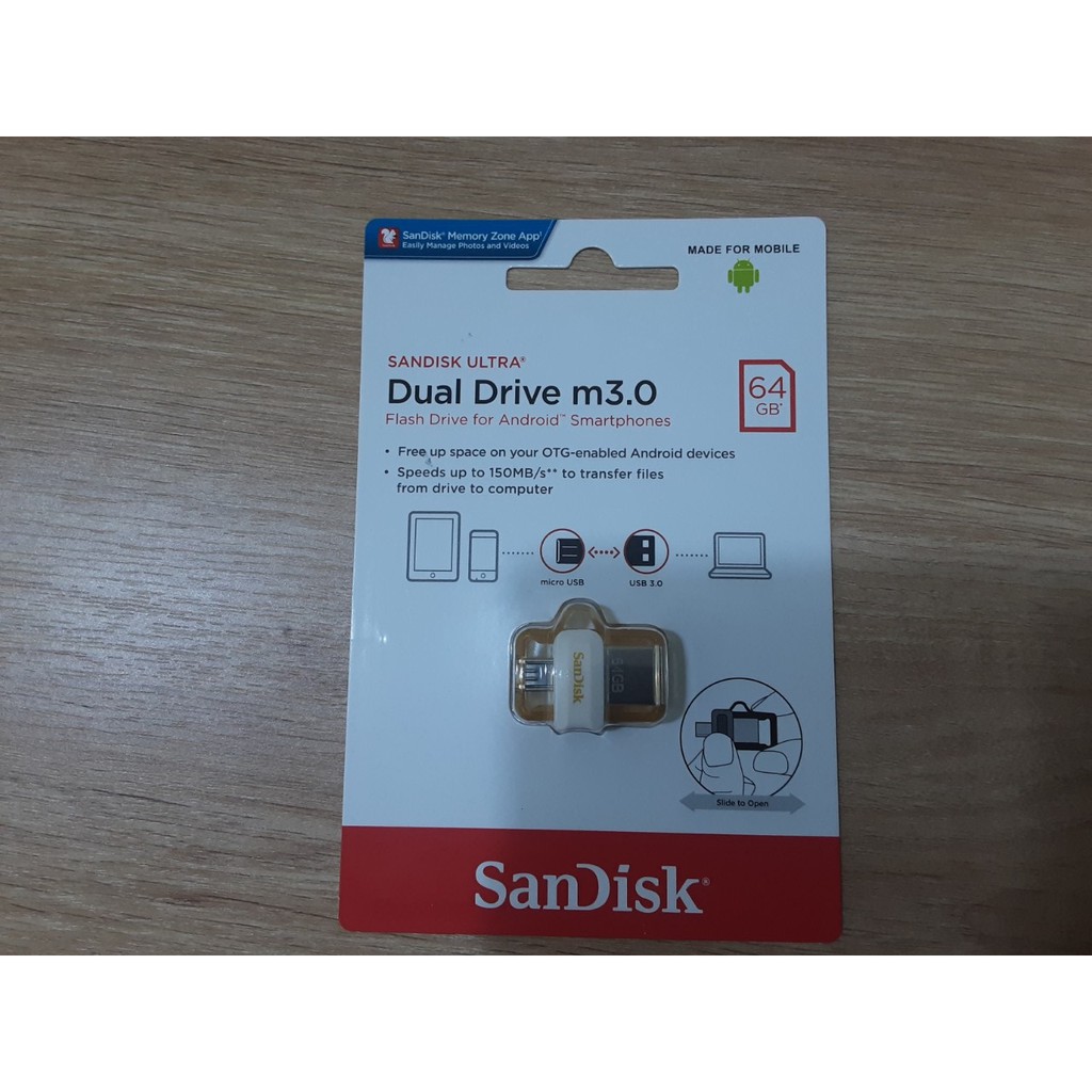 USB otg SanDisk Ultra Dual Drive m3.0 64Gb 150MB/s bảo hành 3 năm 1 đổi 1 chính hãng