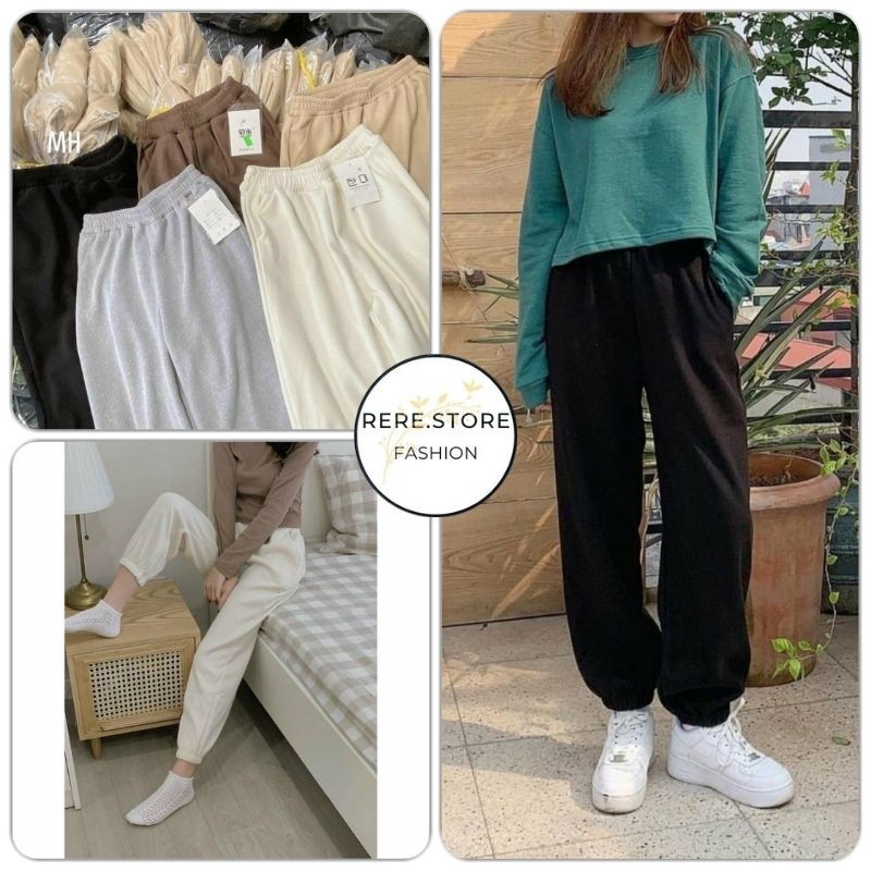 Quần Boom Tăm Trơn Nữ - Rere.Store [FREESHIP] - Jogger dài dáng suông bo gấu cạp chun Ulzzang