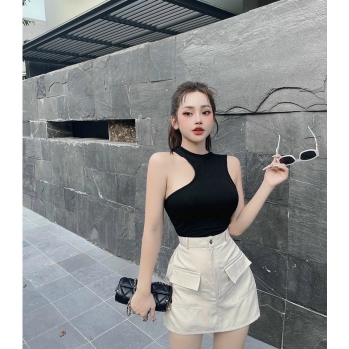 ÁO THUN BA LỖ KHOÉT LỆCH SÂU SEXY DÁNG ÔM MS80256