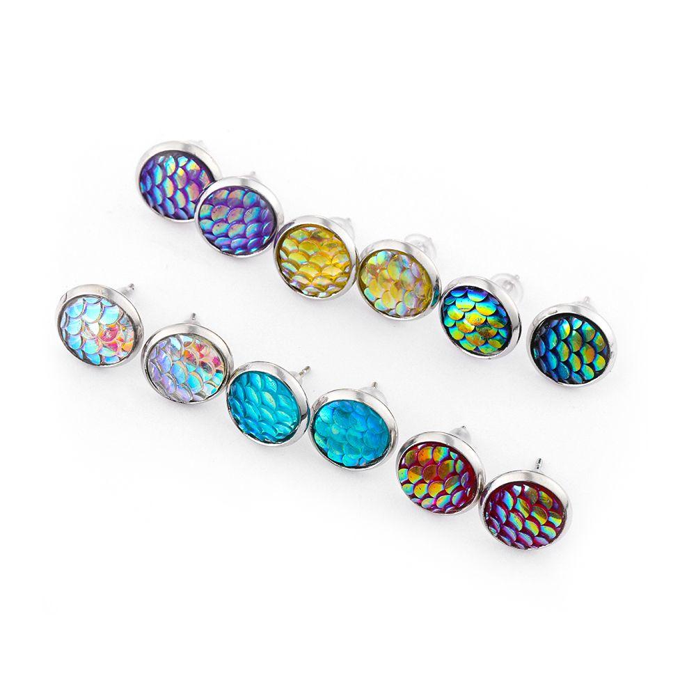 BSUNS Set 6 Đôi Bông Tai Họa Tiết Vảy Cá 12mm