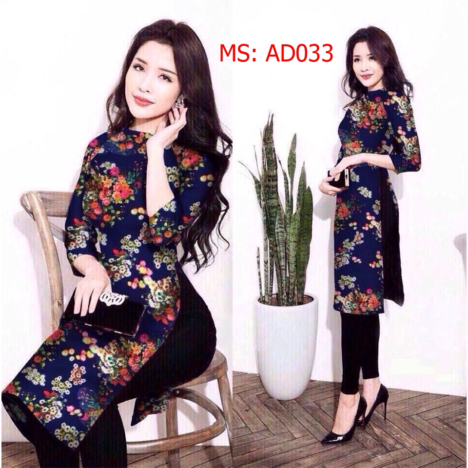 ⚡️ có big size 5XL ⚡️ AD033 Áo Dài Cách Tân in 3D nền xanh đen họa tiết li ti