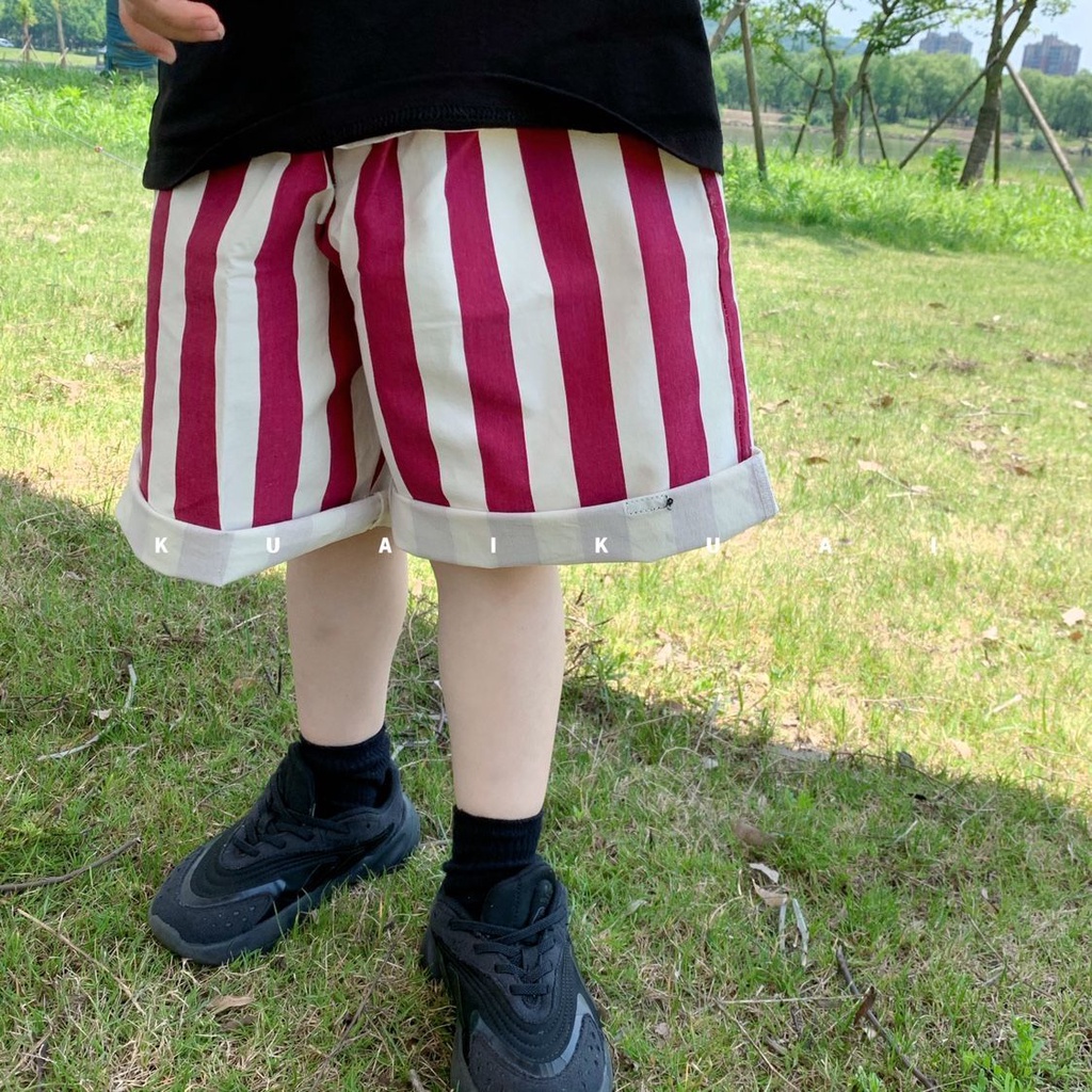 [Babycat] Hàng Có Sẵn Quần Short Kẻ Sọc Dọc Phong Cách Nhật Bản Hàn Quốc Thời Trang Mùa Hè Hàng Mới Dành Cho Trẻ Em