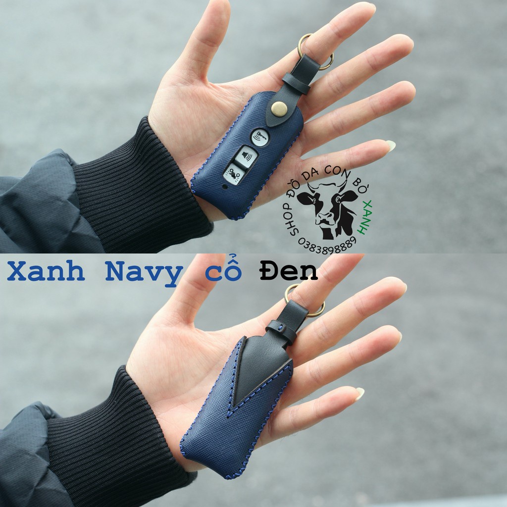 [Thân xanh navy cổ đen] Bao Da Chìa Khóa Honda SH, PCX, SH Mode handmade da thật