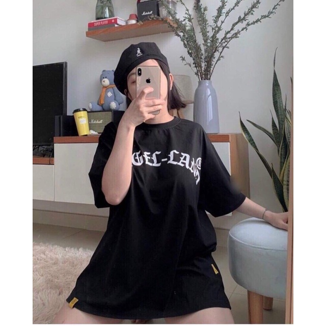 Áo thun cotton tay lỡ dáng rộng unisex Angel freesize 38-65kg