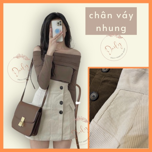 Chân Váy Nhung Cạp Cao 3 Cúc Chất Nhung Tăm Dày Dặn Có Quần Bảo Hộ Bên Trong Dáng Ôm Siêu Hack Dáng | BigBuy360 - bigbuy360.vn