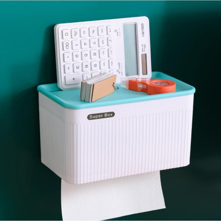 Hộp Kệ Đựng Giấy Vệ Sinh, Khăn Giấy Đa Năng SUPER BOX Có Khay Để Điện Thoại