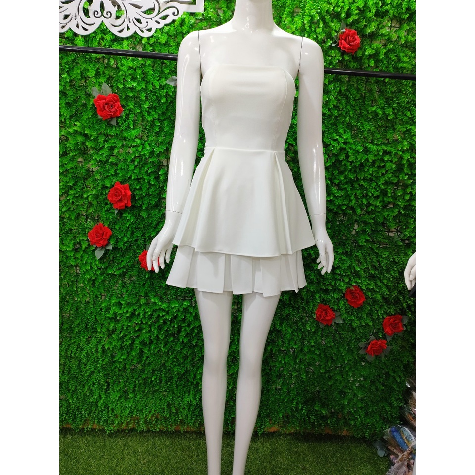 Sét đầm nữ áo cúp ngực chất Liệu Umi bèo bụng phối chân váy xòe đen, váy đẹp đi tiệc.