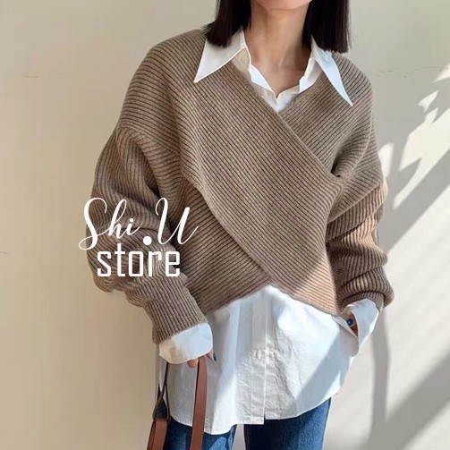 Áo Len Nữ Dài Tay Cổ V Vạt Chéo Sang Chảnh Chất Len Dày Dặn Ulzzang | BigBuy360 - bigbuy360.vn
