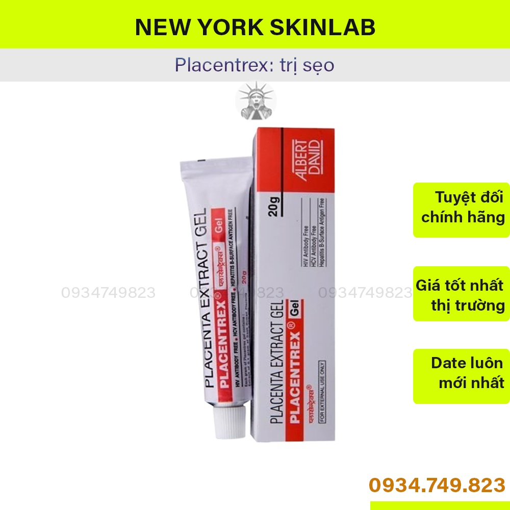 Giảm sẹo Placentrex gel (20g) loại bỏ sẹo mụn, ngăn sẹo, kem tái tạo da sau lăn kim và xâm lấn