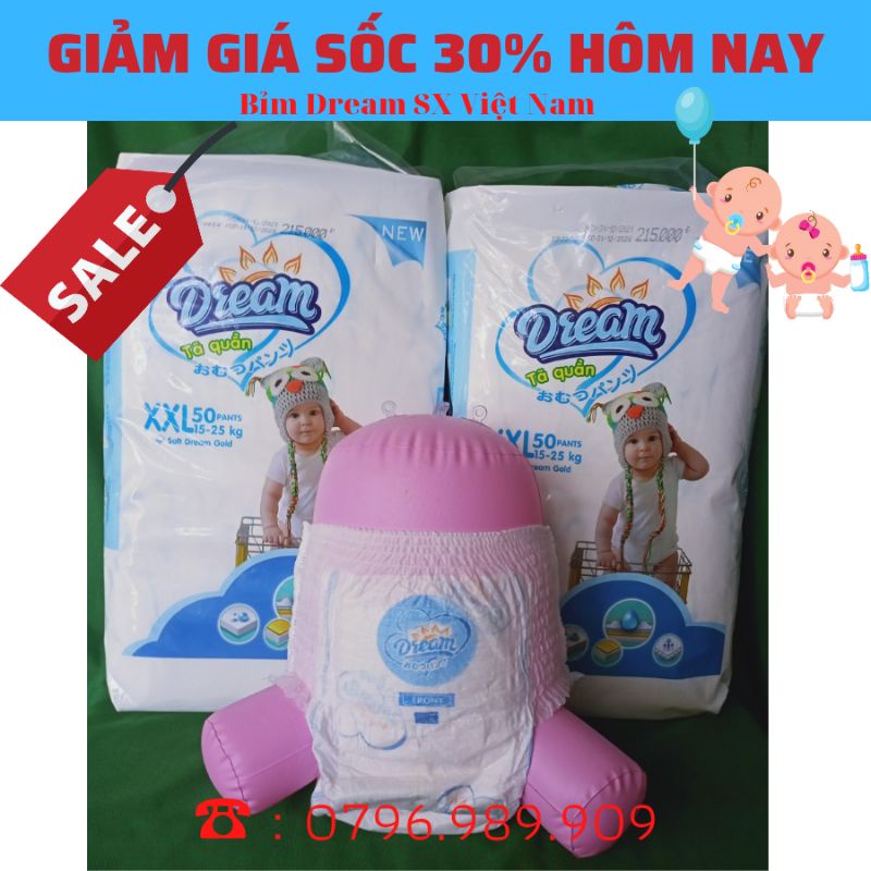 Bỉm Quần Dream Việt Nam Size M/L/XL/XXL 100 miếng 2 Bịch , Công Nghệ Nhật Bản