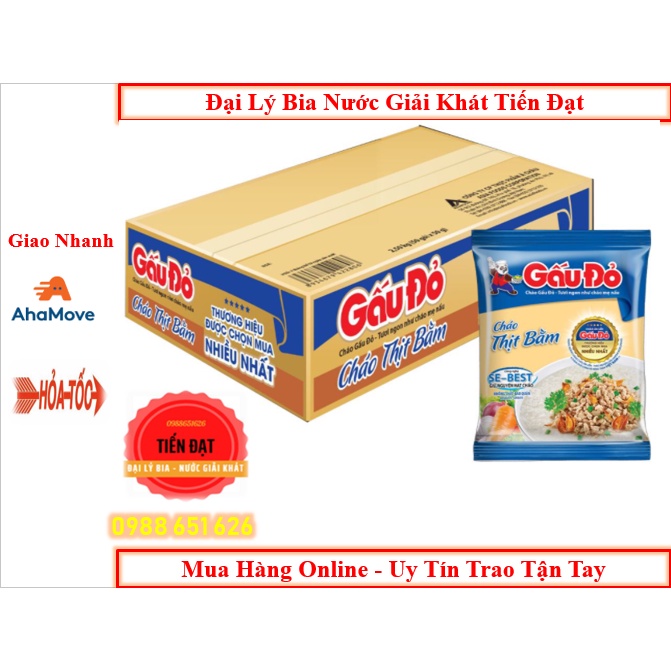 Thùng 50 Gói Cháo Thịt Bằm Gấu Đỏ, Cháo Ăn Liền - Tịnh Lượng 50G