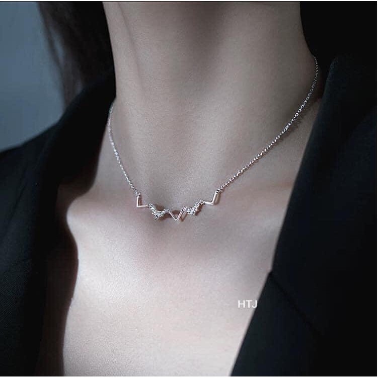 Dây chuyền nữ bạc dạng sóng gắn đá nhỏ / Vòng cổ zic zac bibi silver