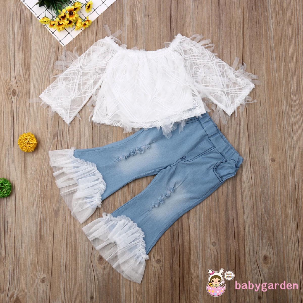 Set áo phối ren + Quần jeans dễ thương cho bé gái