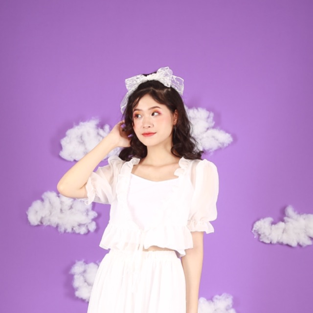 ÁO KIỂU - IVORY CROTOP - CROPTOP BÈO CÓ DÂY BUỘC NƠ DÀI - A0036