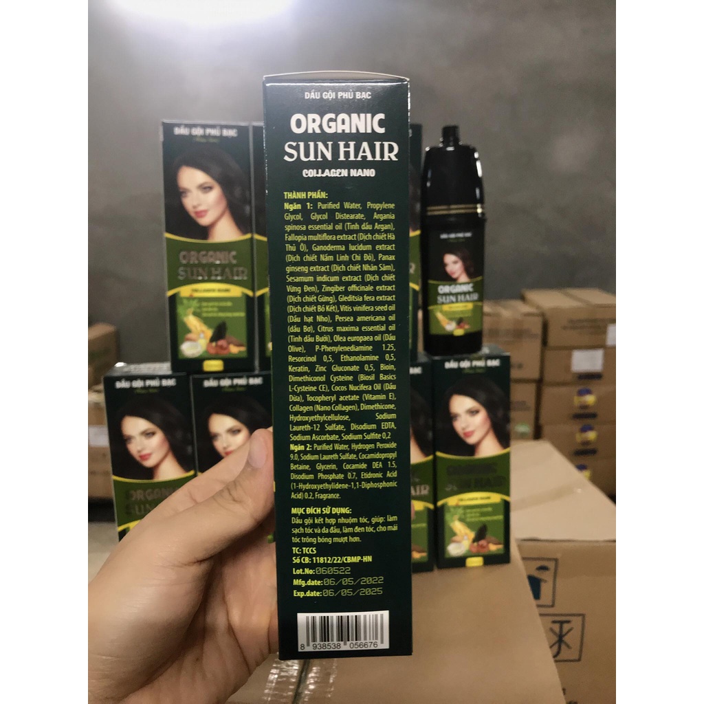 Dầu Gội Phủ Bạc Sun Hair Collagen Nano ORGANIC - Ngăn chặn tóc bạc sớm, dưỡng tóc, làm sạch, phục hồi tóc ( hộp 200ml )