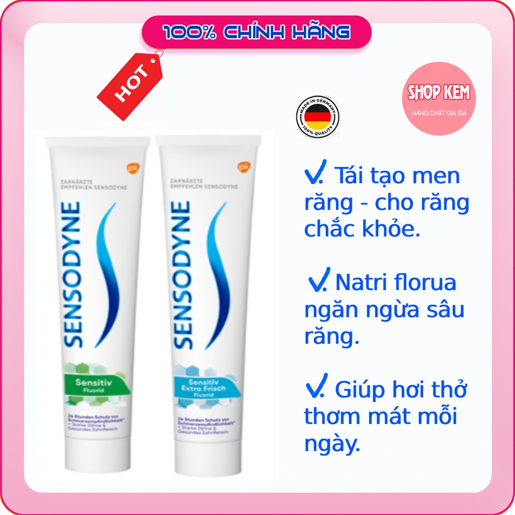 Kem đánh răng cho răng nhạy cảm , chống ê buốt , ngừa sâu răng , cho hơi thở thơm mát Sensodyne Sensitiv Fluorid tuýp 75