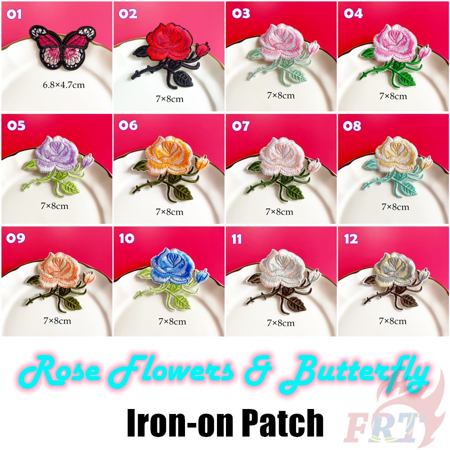 ☸ Sticker Ủi Thêu Hình Bướm &amp; Hoa Hồng ☸ 1 Sticker Ủi Thêu Hình Huy Hiệu