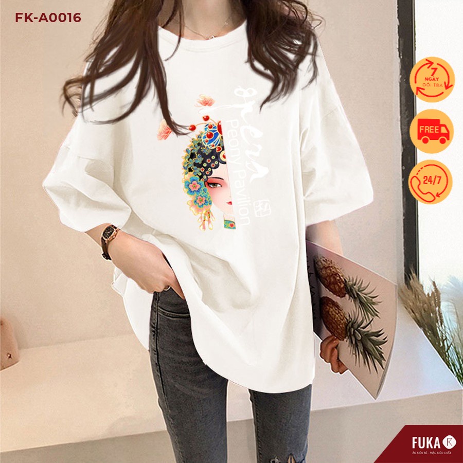 Áo thun nữ FUKA - Áo phông nữ tay lỡ cổ tròn hình tiên kèm chữ chất cotton siêu mát