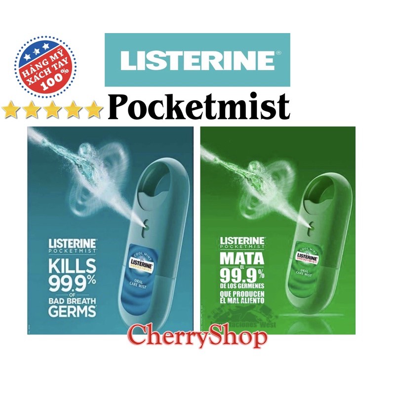 [Hàng USA] Bộ 2 Chai Xịt Thơm Miệng Listerine Pocketmist (2x7,7ml)