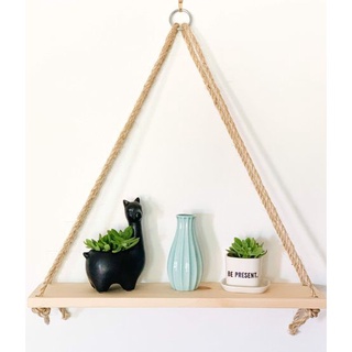Kệ 1 tầng Treo Tường Dây Thừng Phong Cách Vintage Size 10x30, Gỗ nguyên miếng chắc bền...để đồ lưu niệm, hoa trang trí.
