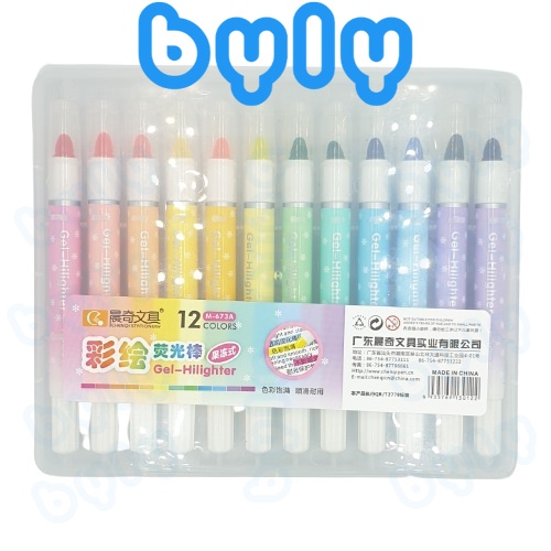 Hộp 12 màu bút dạ quang dạng sáp - cơ chế vặn xoay Chenqi M-673A
