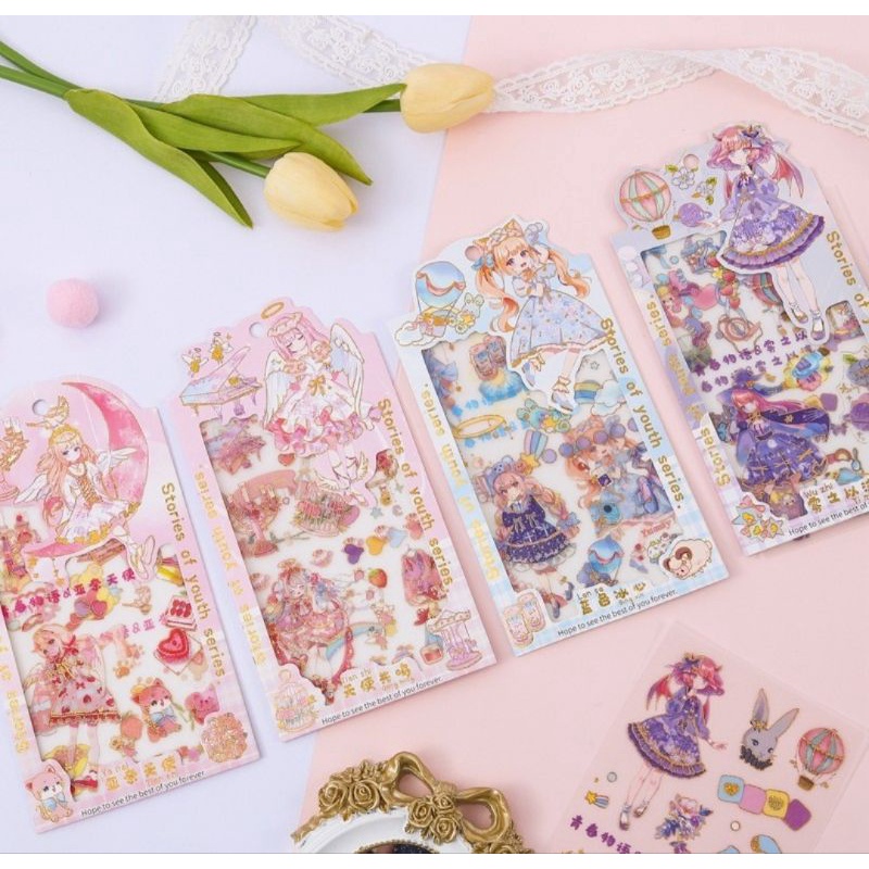 Vỉ 3 tờ sticker lớn size vỉ 19cm phong cách Nhật Bản, chống nước, mã KL-CA