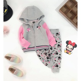 Bộ nỉ áo mũ Mickey Disney Primark hồng bé gái