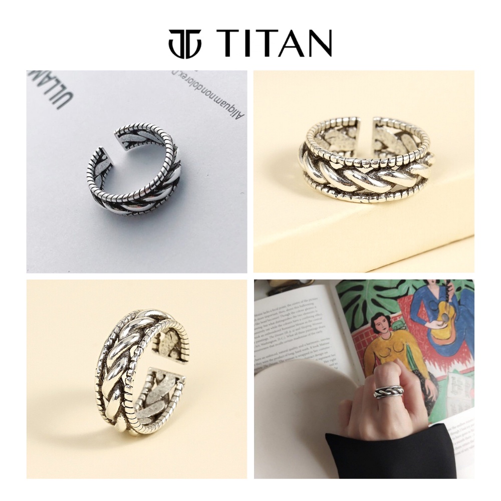 Nhẫn nam nữ họa tiết xoắn ốc, nhẫn thời trang unisex freesize cá tính không gỉ ring titan màu bạc 925 TITAN Shop