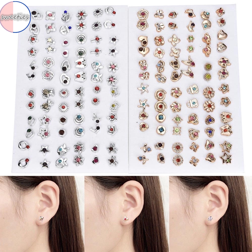 COD 36 Pairs Mini Crystal Plastic Ear Studs Fashion Pretty Multi Design Earrings