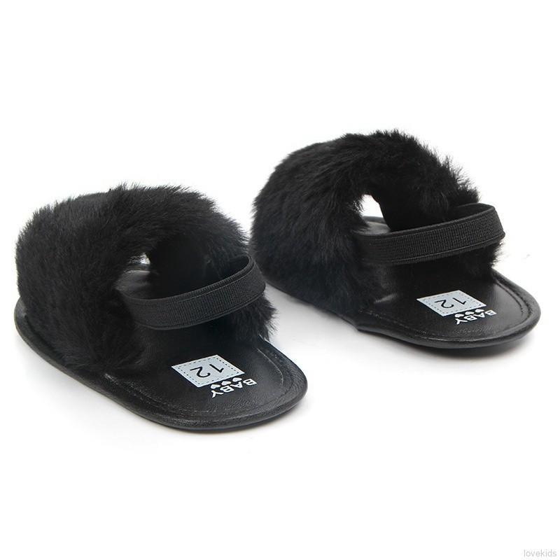 Giày sandal phối lông đáng yêu cho bé
