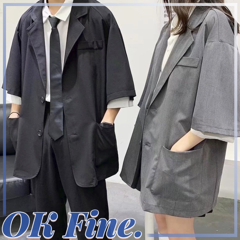 Áo Khoác Vest Tay Ngắn Dáng Rộng Màu Sắc Trơn Phong Cách Hàn Quốc Thời Trang Cho Nam Suit