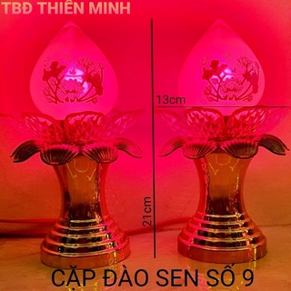 Một Cặp Đèn Thờ Trái Đào Sen Thủy Tinh Để Bàn Thờ Phật, Gia Tiên, Ông Bà,Đào Tia Sáng Số 6,7,8,9