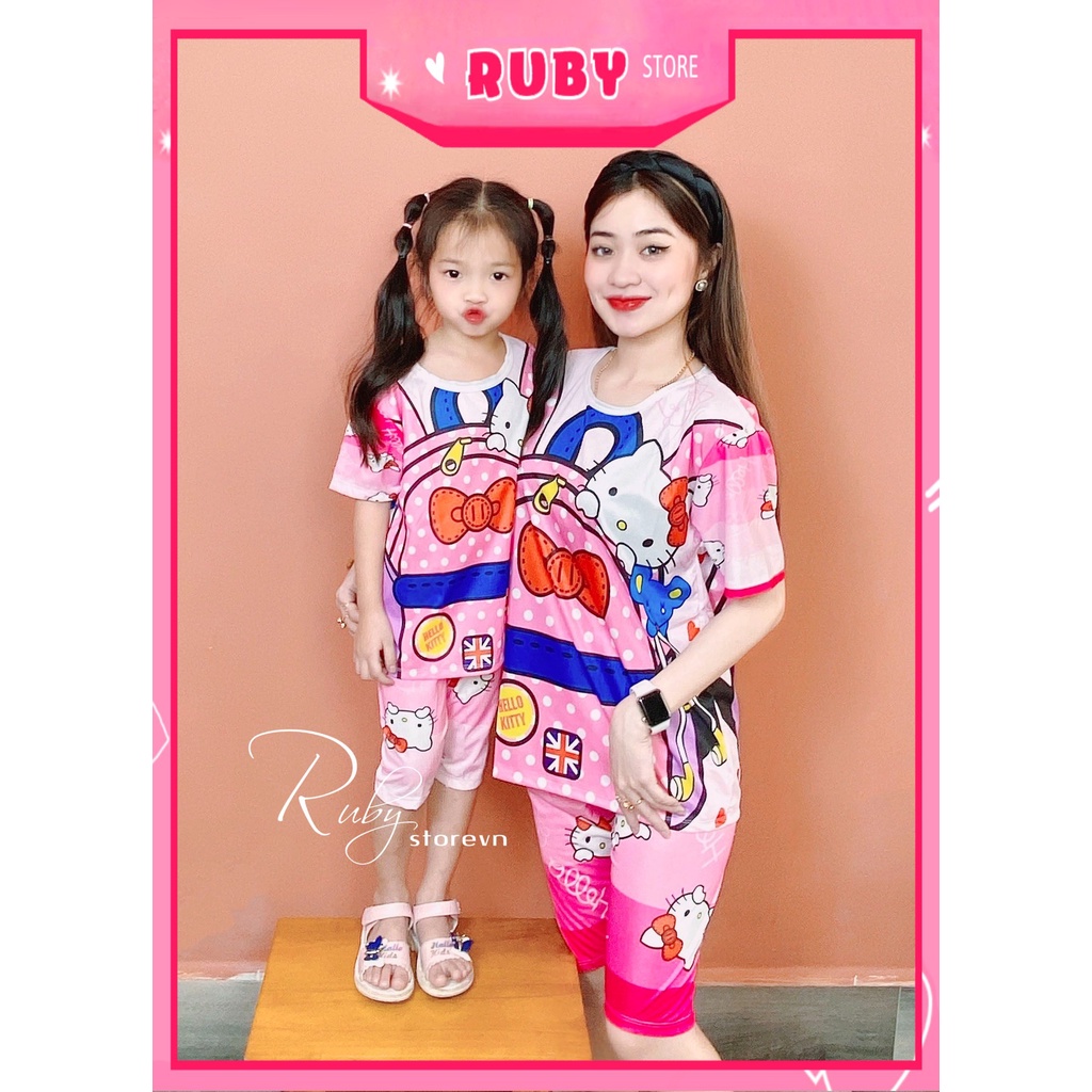 Đồ bộ thun Quần LỬNG mẹ và bé size 7kg - 70kg chất thun mềm mát in hình doremon hoạt hình dễ thương DBRBL FULL SIZE