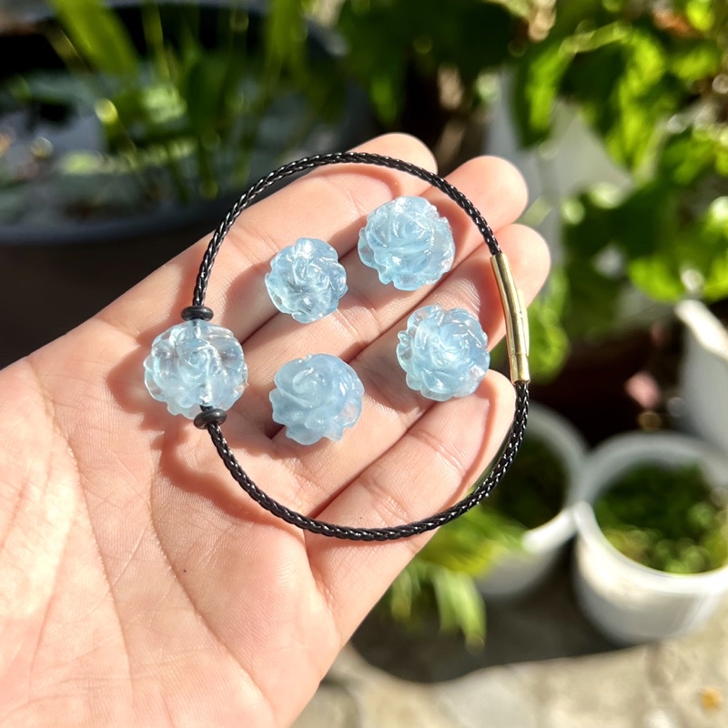 Vòng tay dây cáp hoa aquamarine