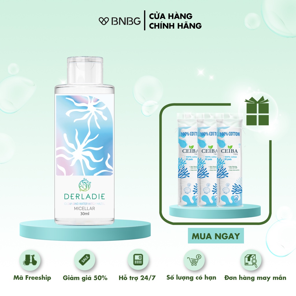[Mã FMCGMALL -8% đơn 250K] Mini size Nước Tẩy Trang Làm Sạch Sâu Cho Da Mụn Derladie Cleansing Water Witch Hazel 30ml