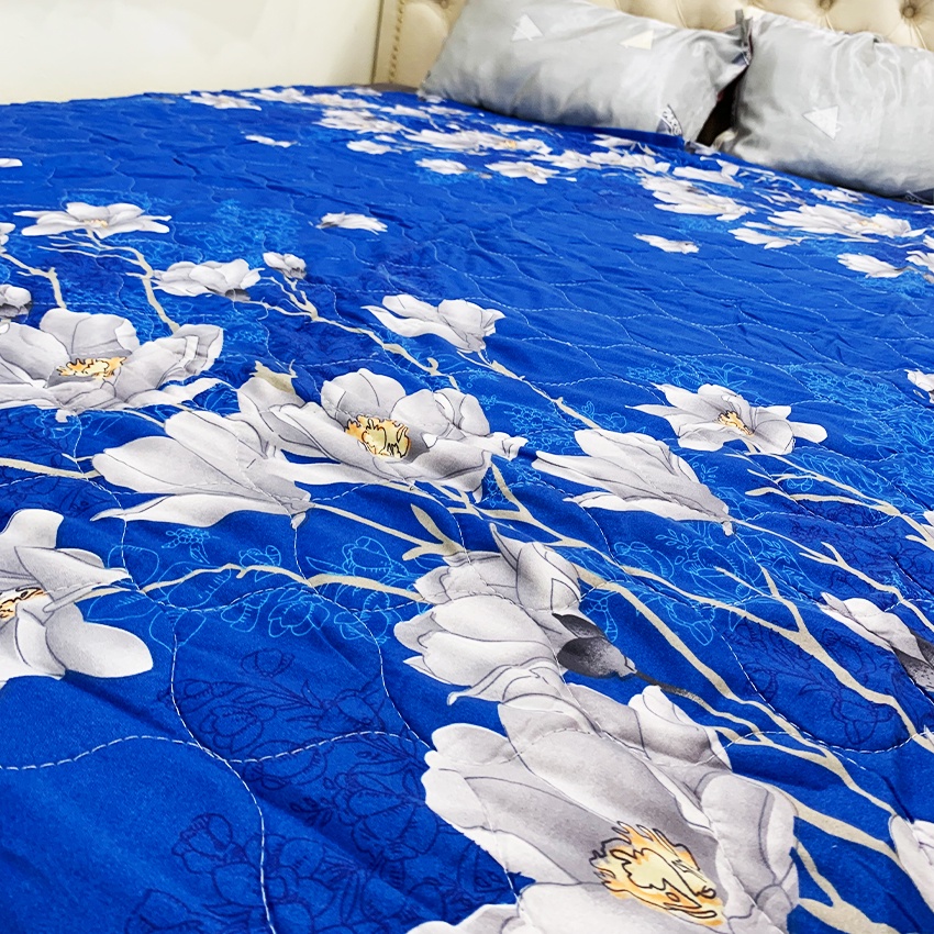 Chăn hè Cotton Poly trần bông 3 lớp hình Lan xanh siêu nhẹ thấm hút mồ hôi tốt kích thước 1m7x2m - CH10