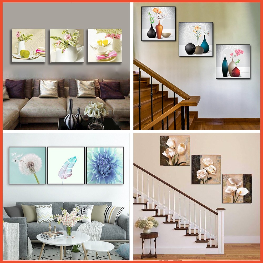 Bộ 3 Tranh hoa Canvas giá xưởng - Tranh canvas giá xưởng - Tặng kèm đinh đa năng không cần khoan tường