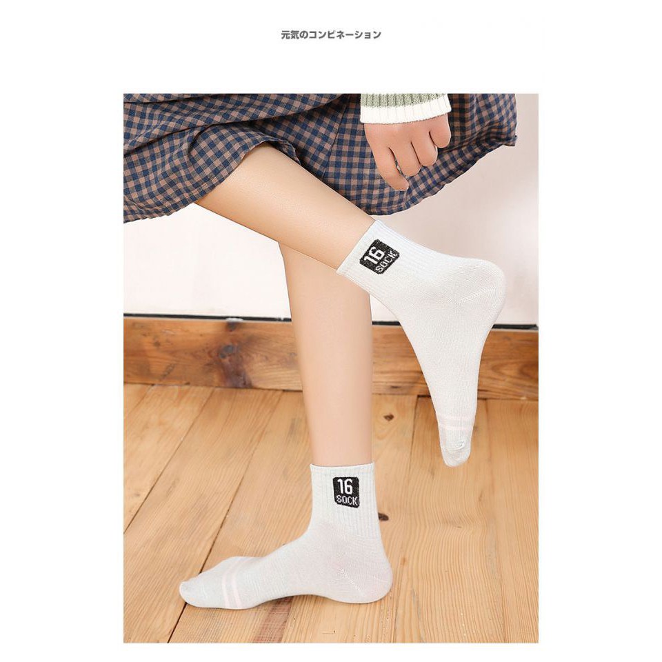 Vớ Ulzzang Bateno tất cao cổ in hình số cực phong cách TN46