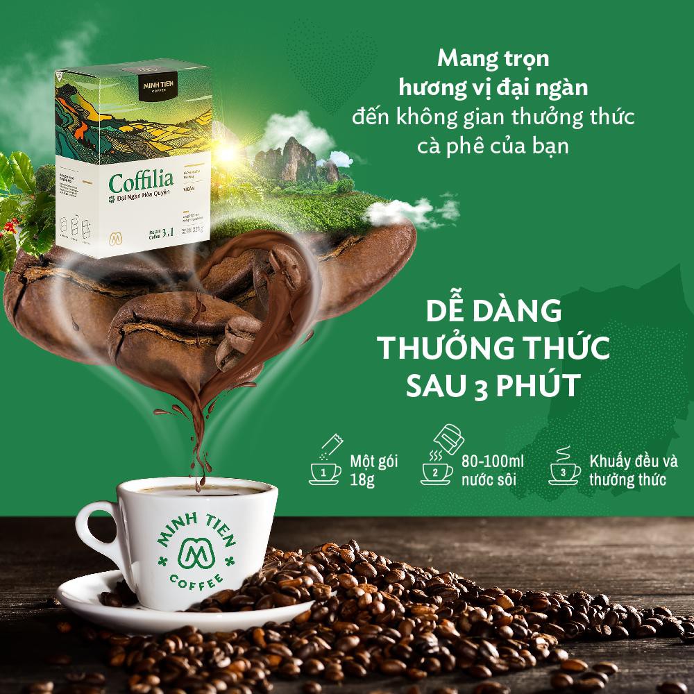 Cà phê hòa tan nguyên chất Coffilia 3in1 sạch nguyên bản - Cafe Vị Đậm (hộp 18 gói)