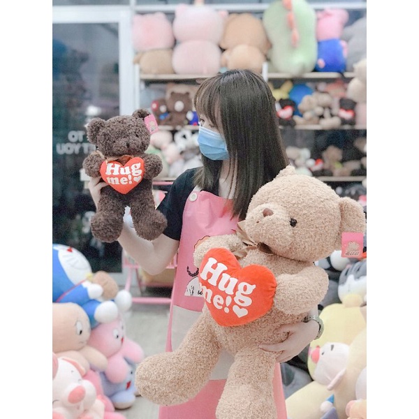 Gấu bông cao cấp Teddy ôm tim chất lông chỉ xù