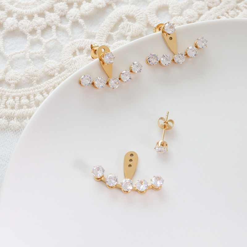 Bông Tai Cá Tính 6 Viên Đá Nhân Tạo Titan Ko Đen TT 4203