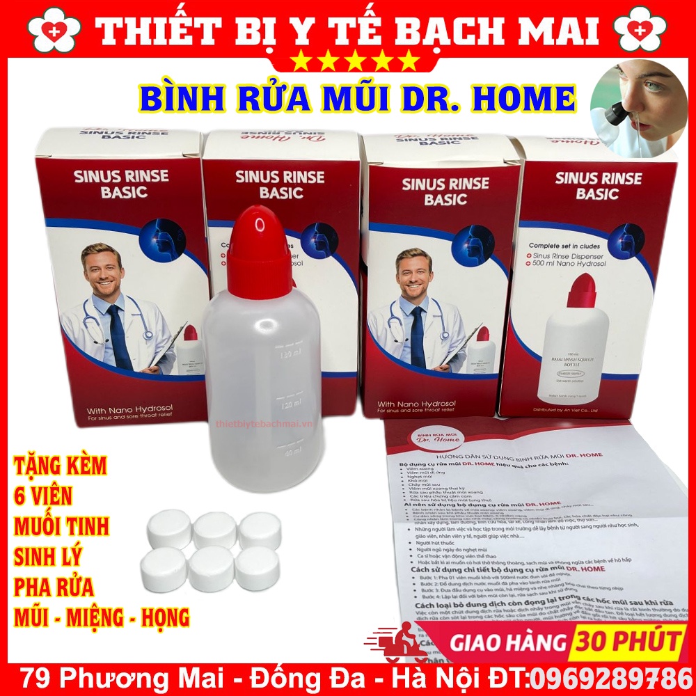 Bình Rửa Mũi Dr Home + Tặng Kèm 06 Viên Muối Sinh Lý Rửa Mũi, Miệng Họng