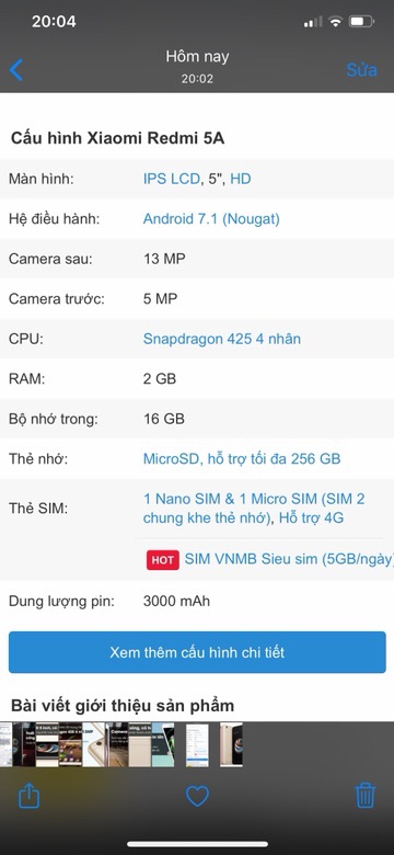 Điện Thoại Xiaomi Redmi 5A ( 2GB/16GB ). Hàng cũ đẹp 90%.