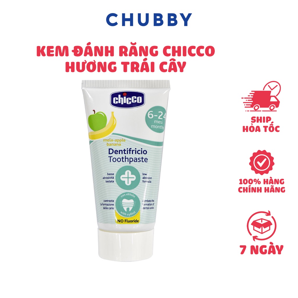 Kem Đánh Răng CHICCO Hương Trái Cây Không Chứa Fluoride Chống Sâu Răng Hiệu Quả Cho Trẻ Em 50ml